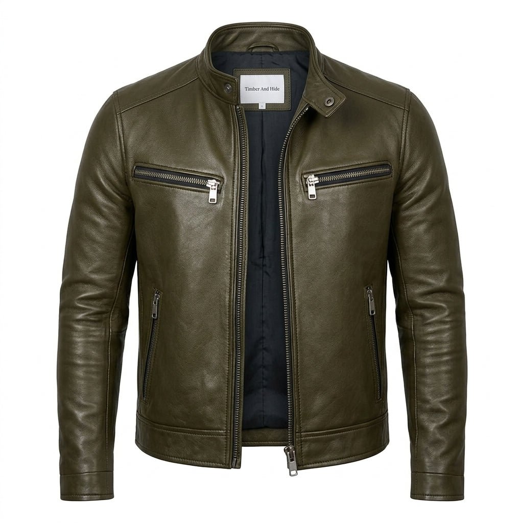 James Leather Green Jacket - Men Leather Jacket Green - Timber AND Hide