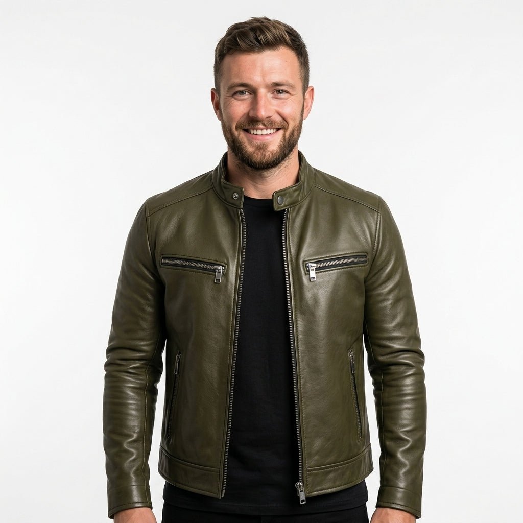 James Leather Green Jacket - Men Leather Jacket Green - Timber AND Hide