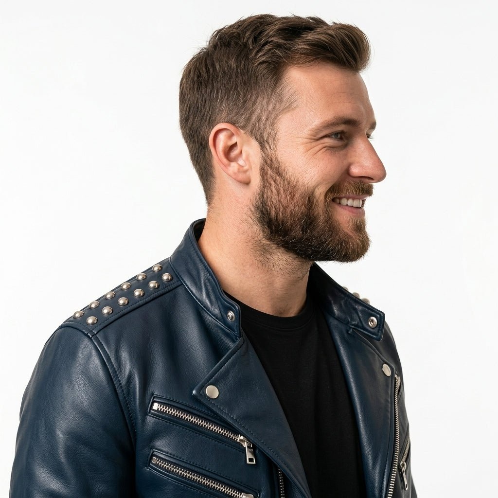 Jaxon Blue Leather Jacket - Men Leather Jacket Blue - Timber AND Hide