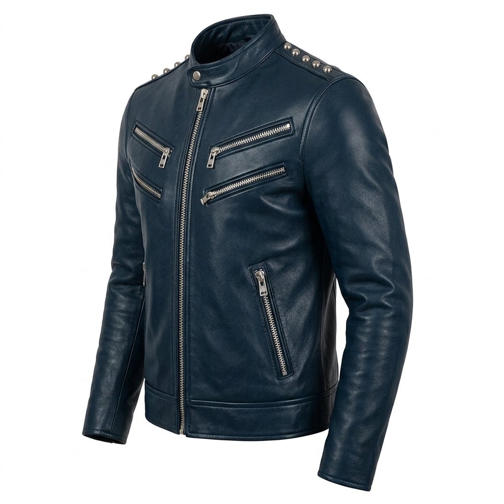 Jaxon Blue Leather Jacket - Men Leather Jacket Blue - Timber AND Hide