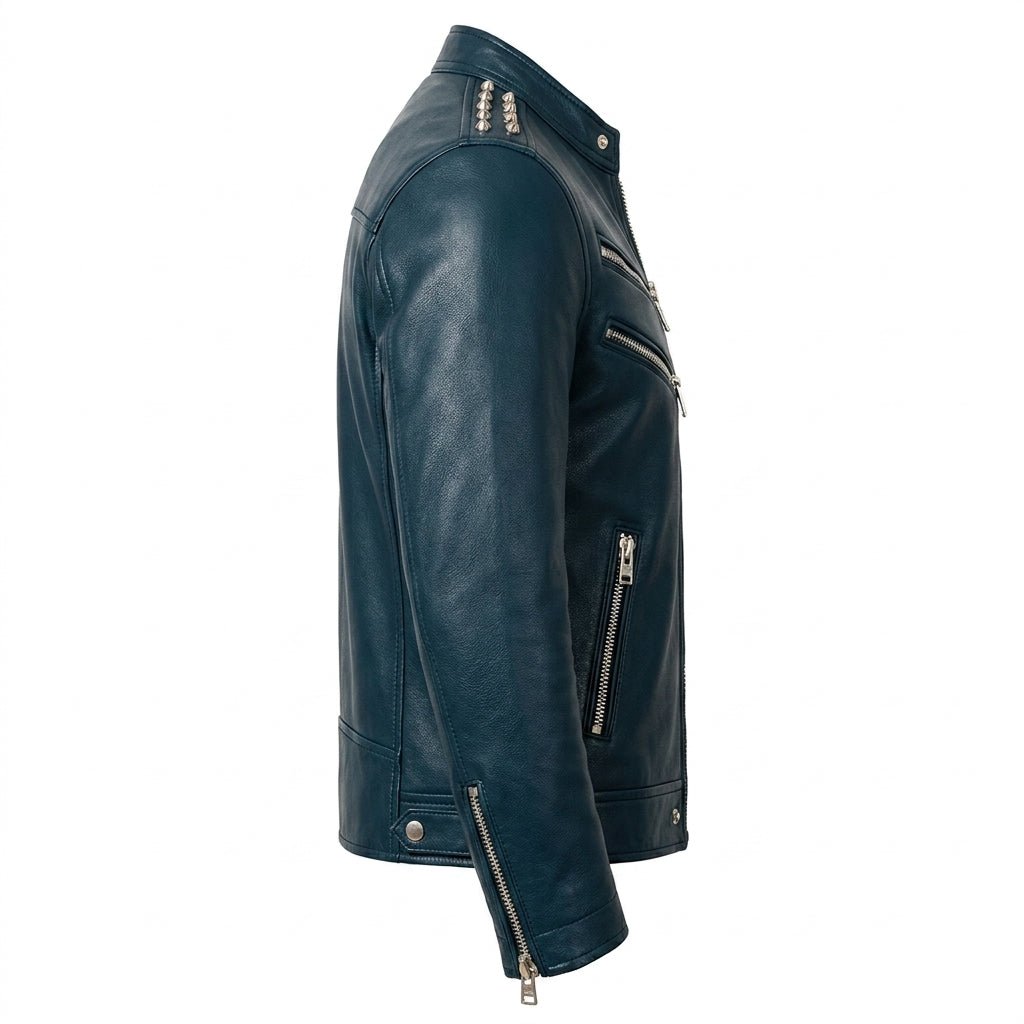 Jaxon Blue Leather Jacket - Men Leather Jacket Blue - Timber AND Hide