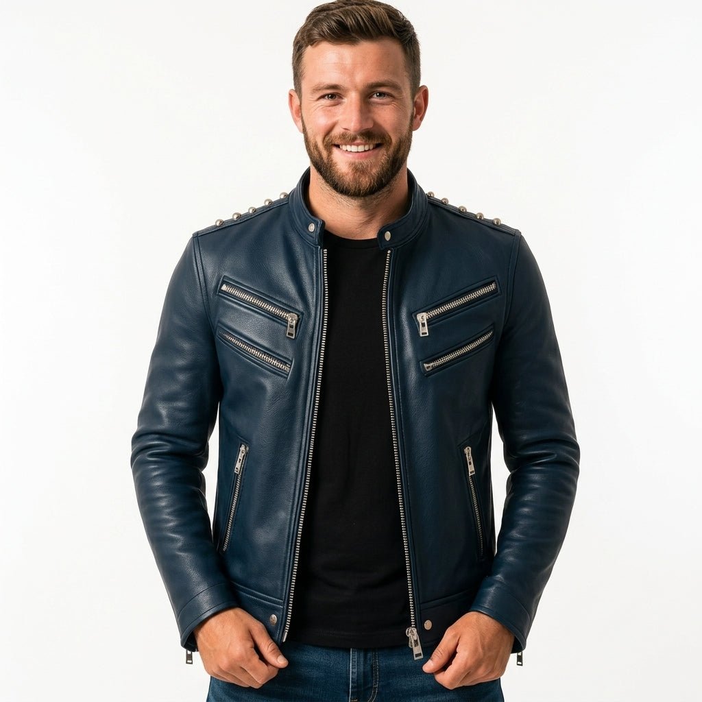Jaxon Blue Leather Jacket - Men Leather Jacket Blue - Timber AND Hide