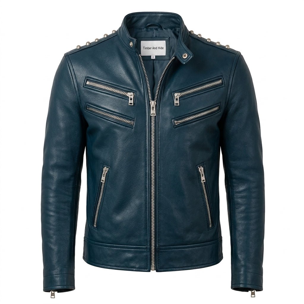 Jaxon Blue Leather Jacket - Men Leather Jacket Blue - Timber AND Hide
