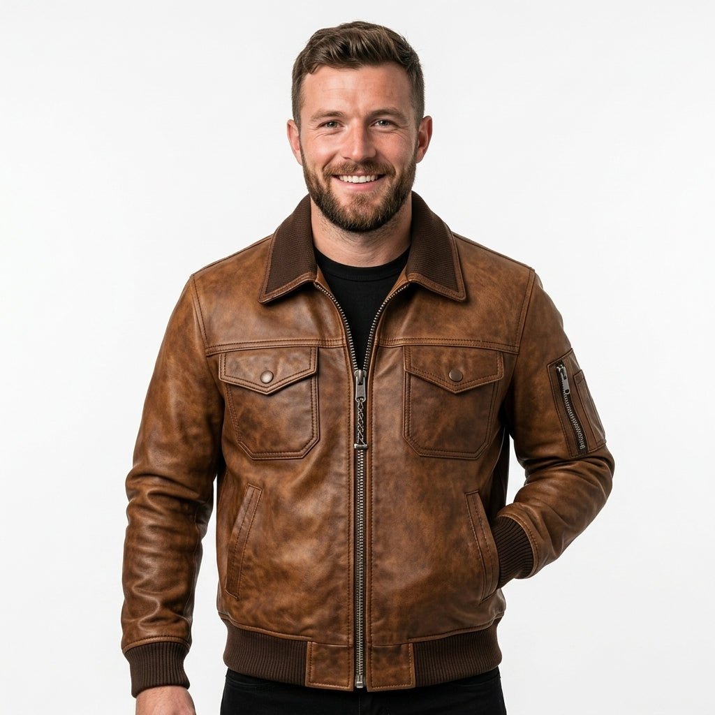 Kai Leather Brown Jacket - Men Leather Jacket Brown - Timber AND Hide