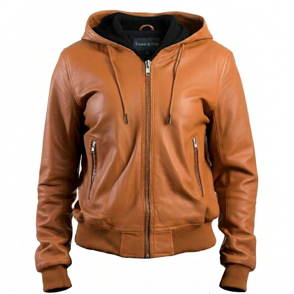 Leather Jacket Women Brown with Hood - Timber AND Hide