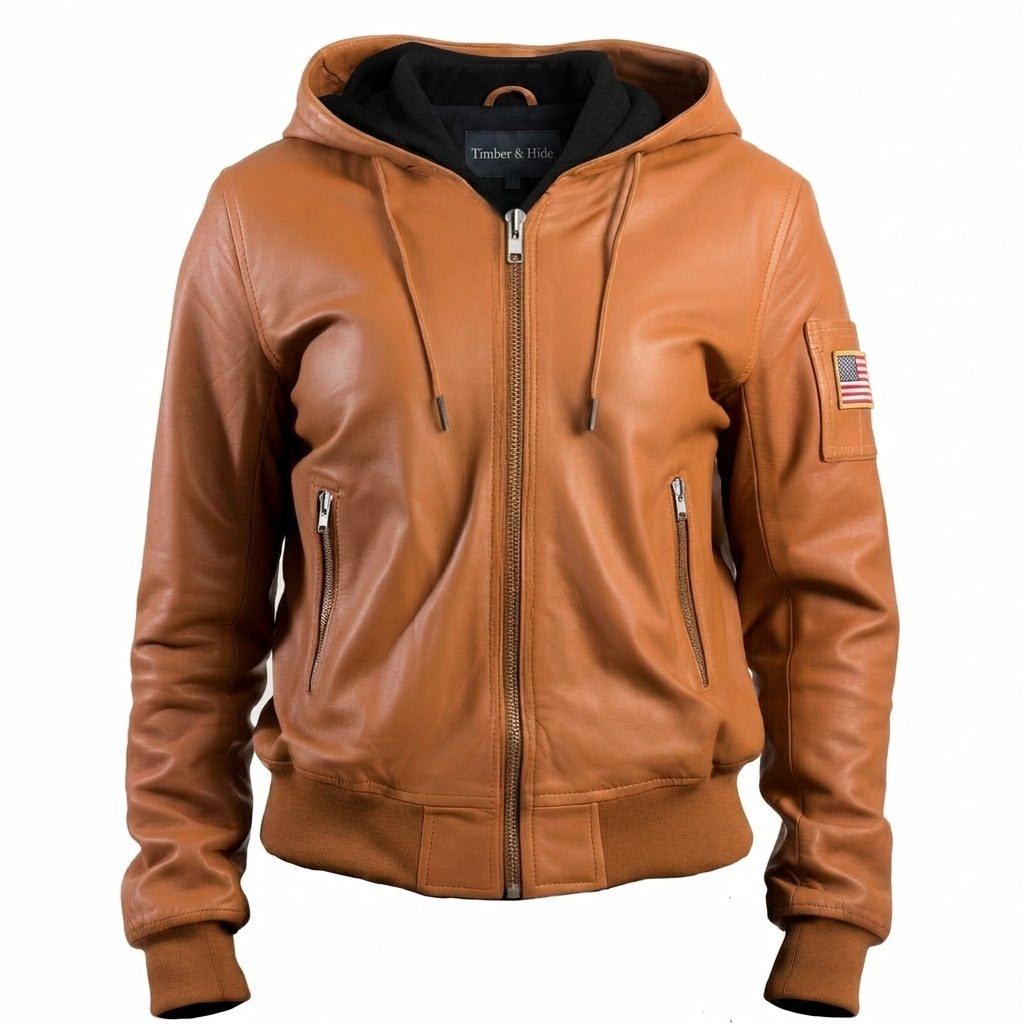 Leather Jacket Women Brown with Hood - Timber AND Hide