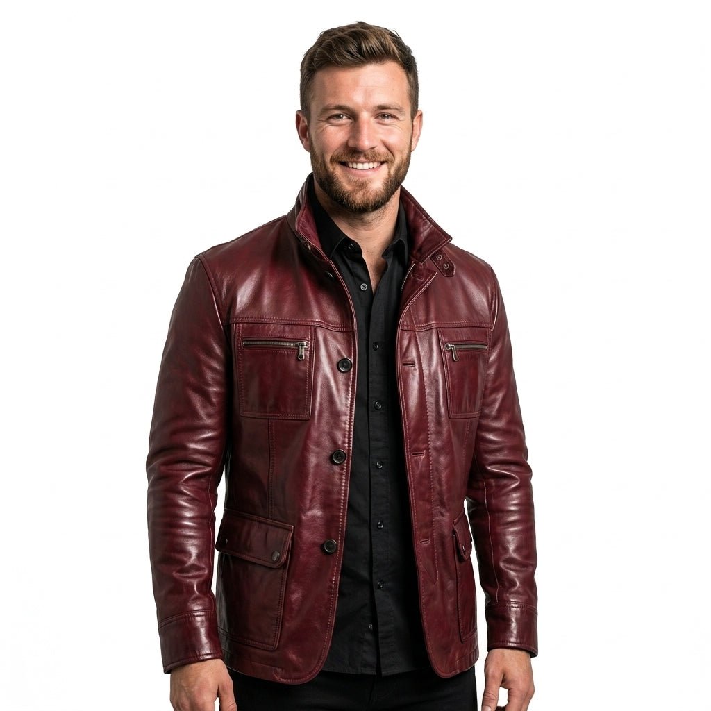 Louie Red Leather Jacket - Leather Jacket for Men Red - Timber AND Hide