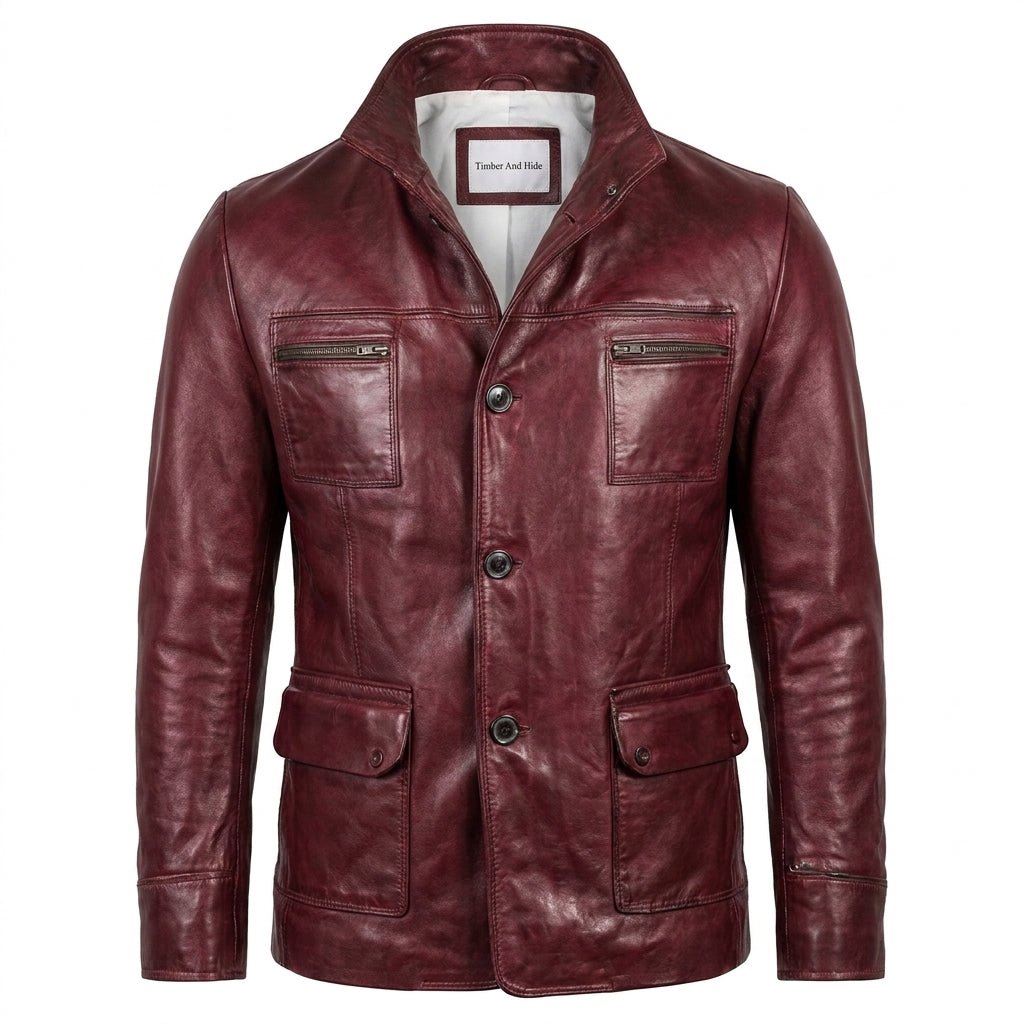 Louie Red Leather Jacket - Leather Jacket for Men Red - Timber AND Hide