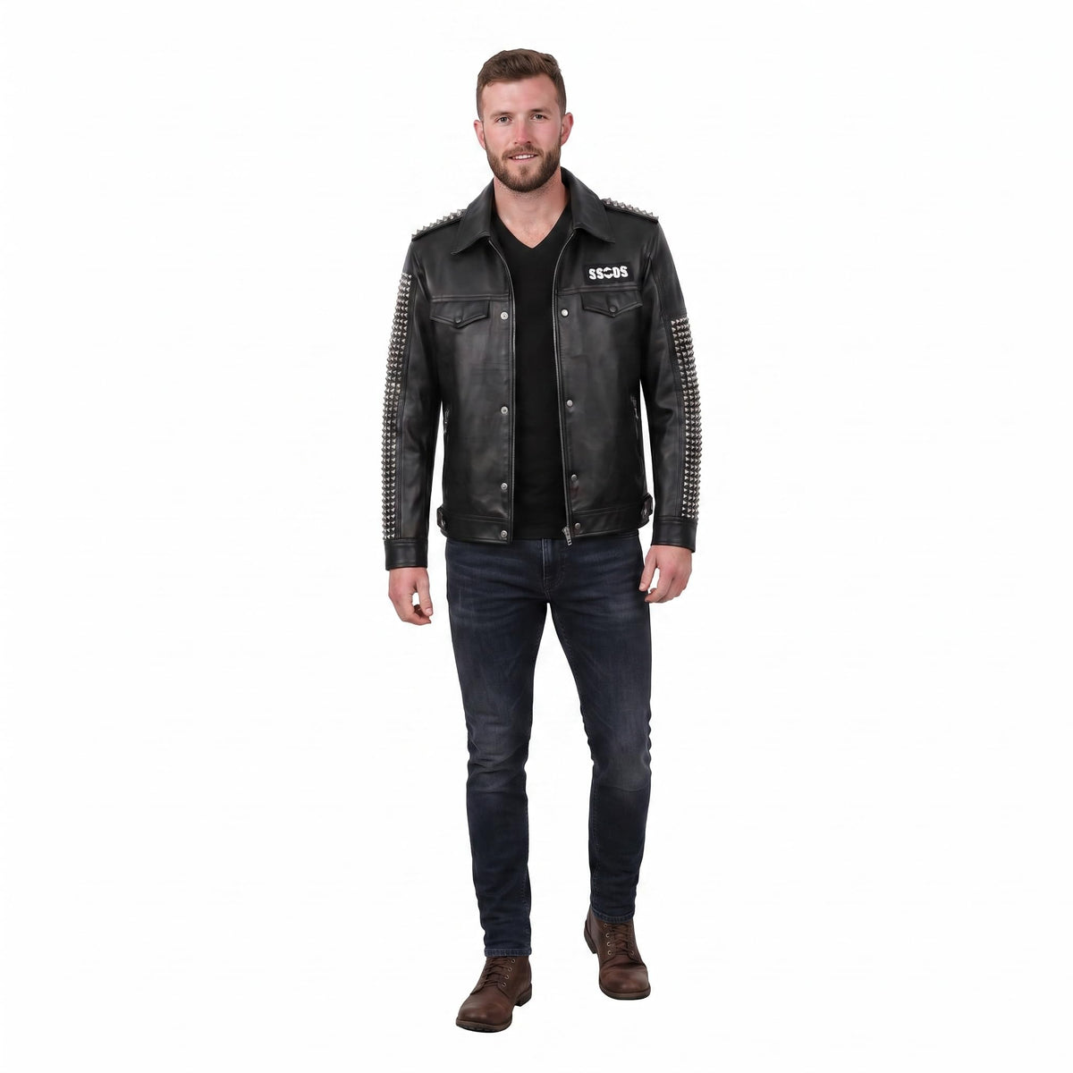 Man's Handmade Studded Leather Biker Jacket | Punk Rock Gothic Patchwork | Halloween Costume - Timber AND Hide