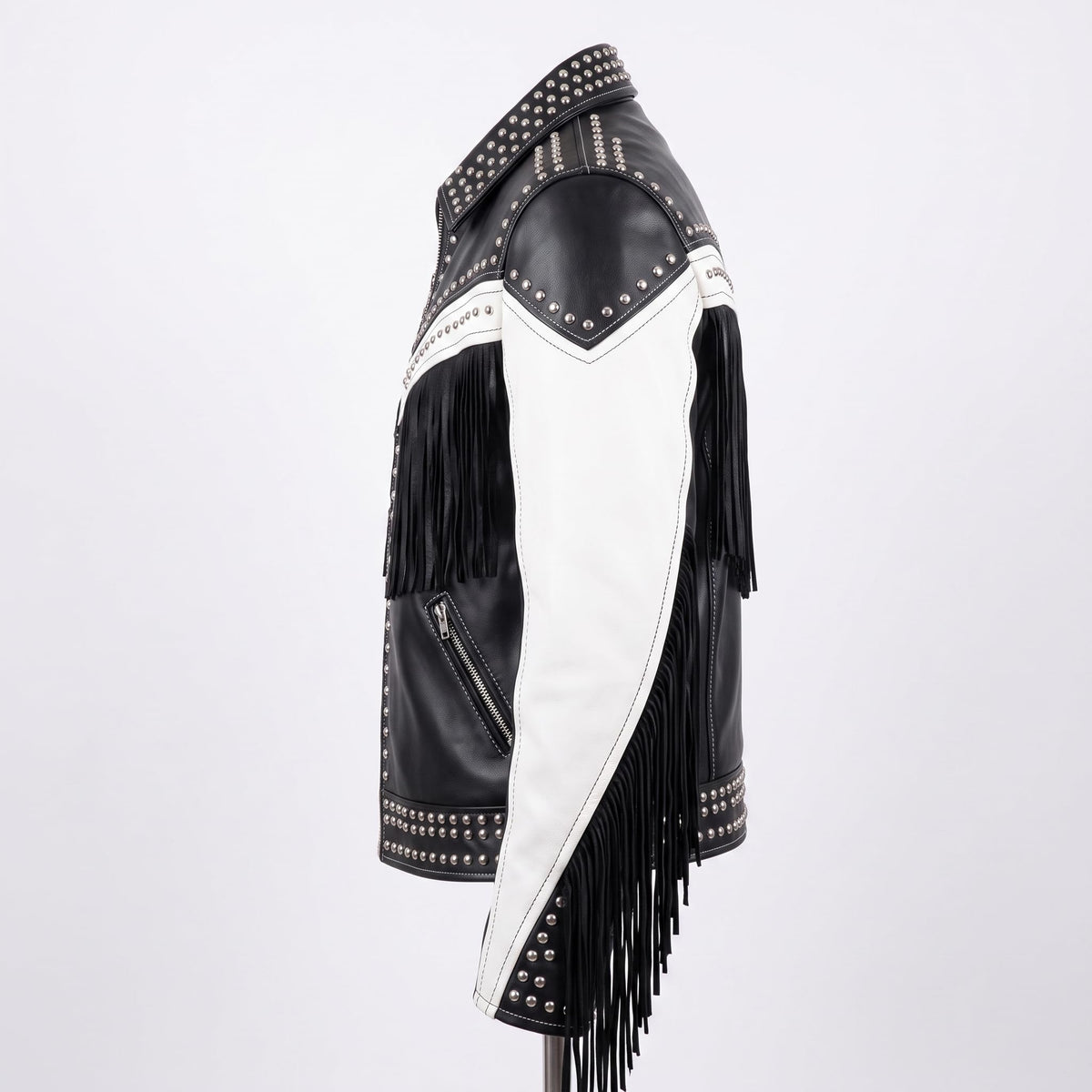 Man's Handmade Western Fringe Leather Jacket | Studded Cowboy Biker Coat - Timber AND Hide