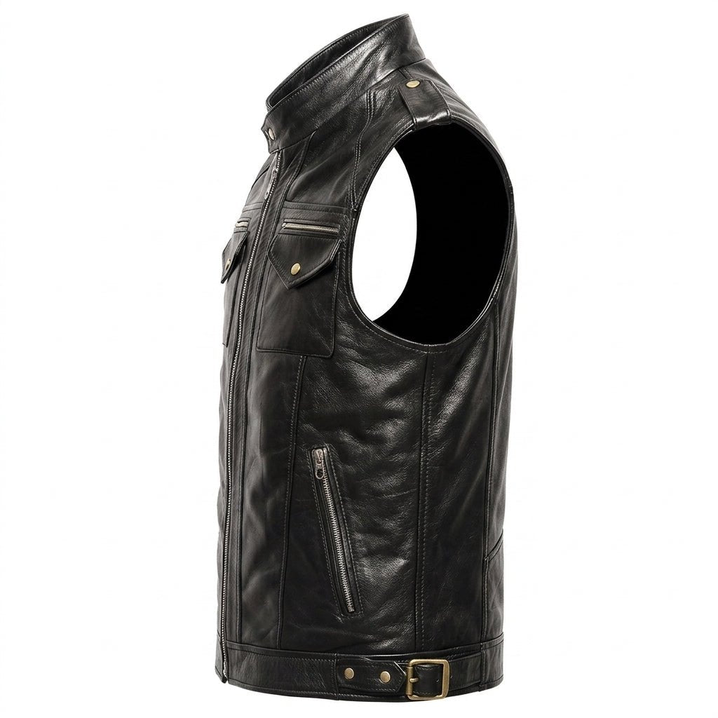 Marcellus Black Leather Vest - Timber AND Hide