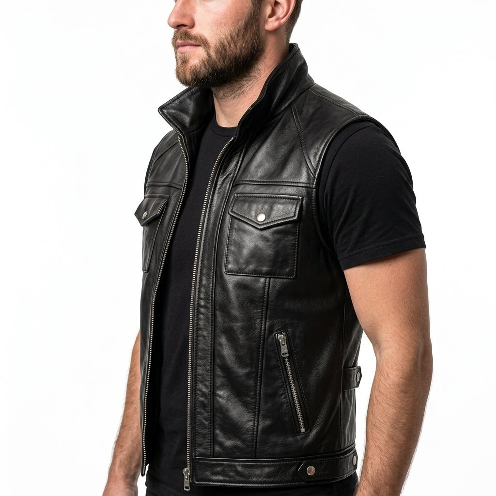 Marcellus Black Leather Vest - Timber AND Hide