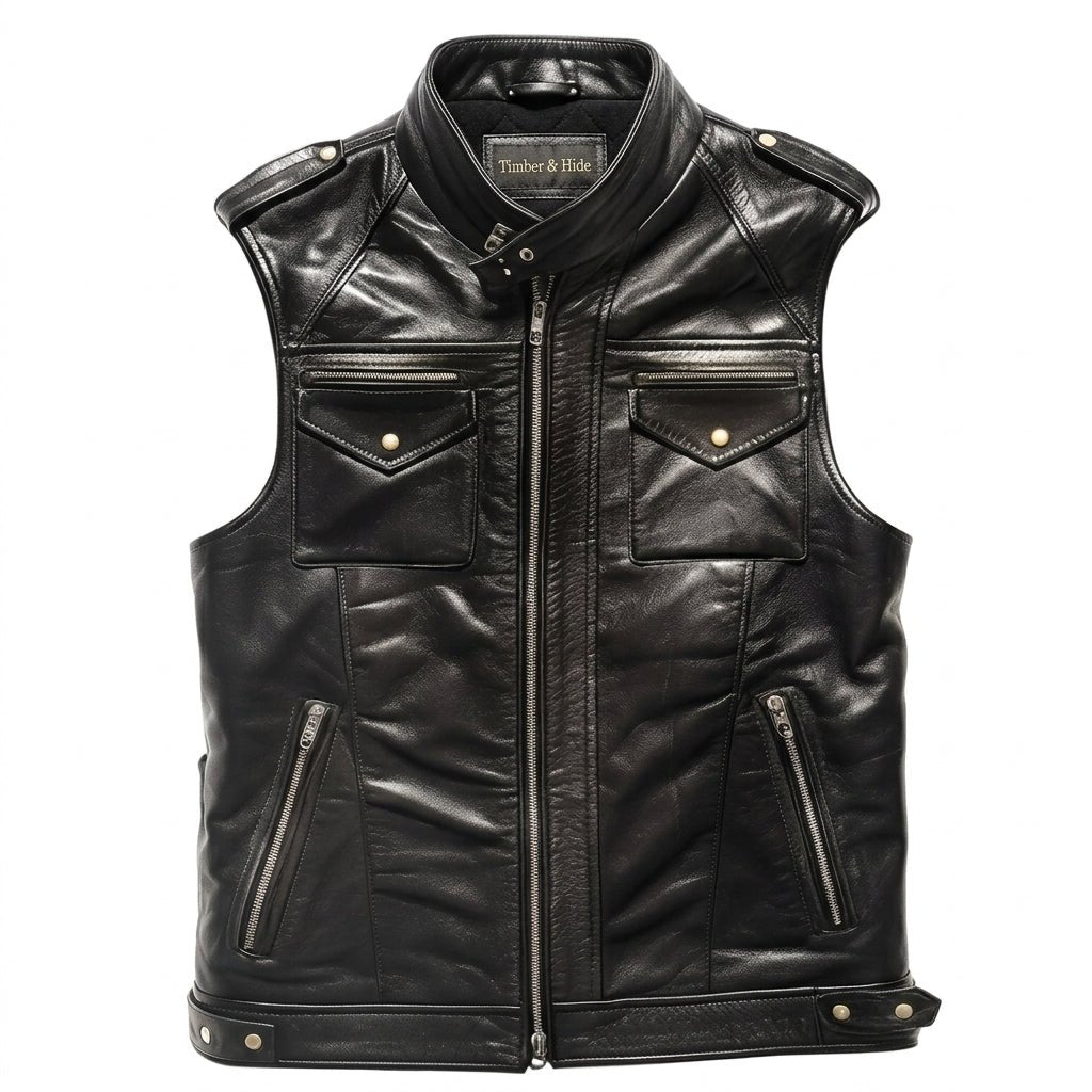 Marcellus Black Leather Vest - Timber AND Hide