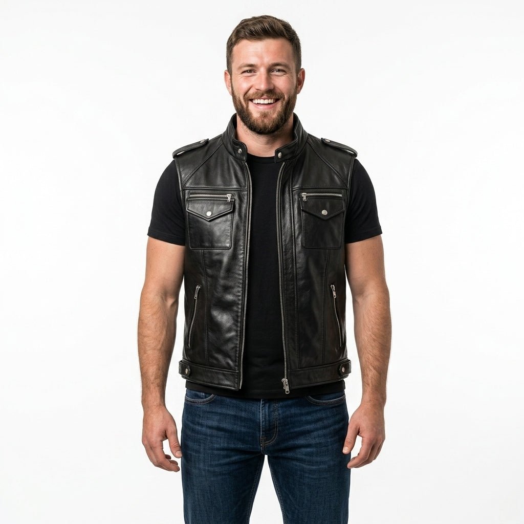 Marcellus Black Leather Vest - Timber AND Hide