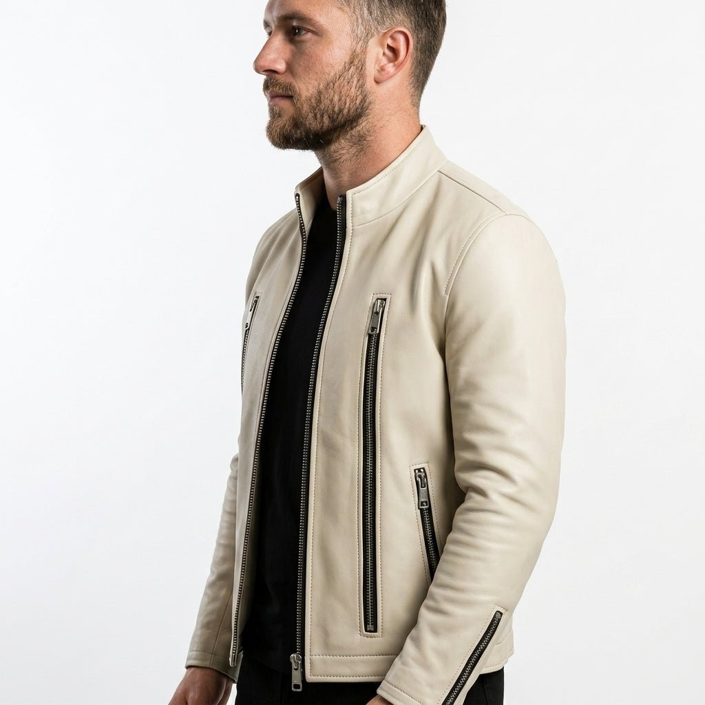 Mason white Leather Jacket - Men Leather Jacket white - Timber AND Hide
