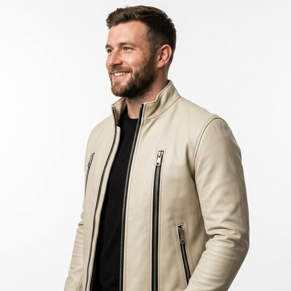 Mason white Leather Jacket - Men Leather Jacket white - Timber AND Hide