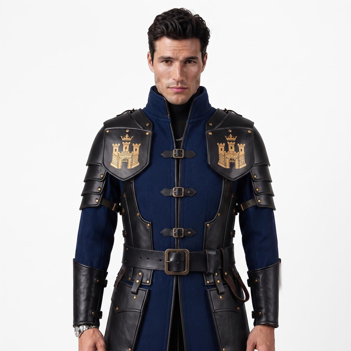 Medieval Knight Wool Coat with Leather Armor | Fantasy LARP Jacket Costume - Timber AND Hide