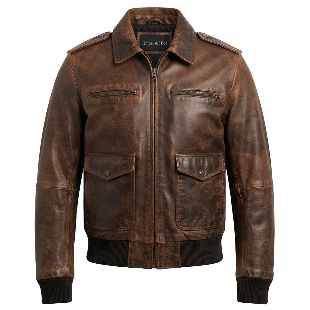 Men 90's Vintage Bomber Leather Jacket - Timber AND Hide