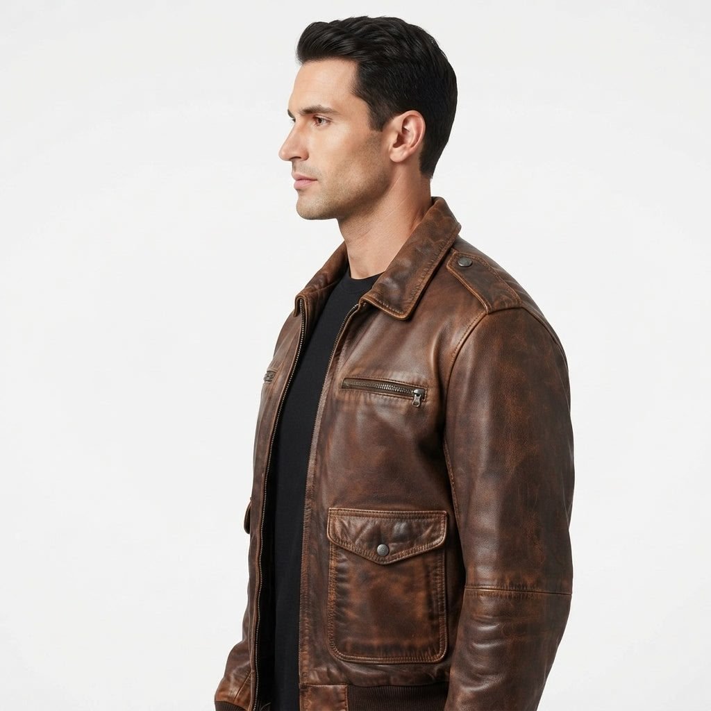 Men 90's Vintage Bomber Leather Jacket - Timber AND Hide