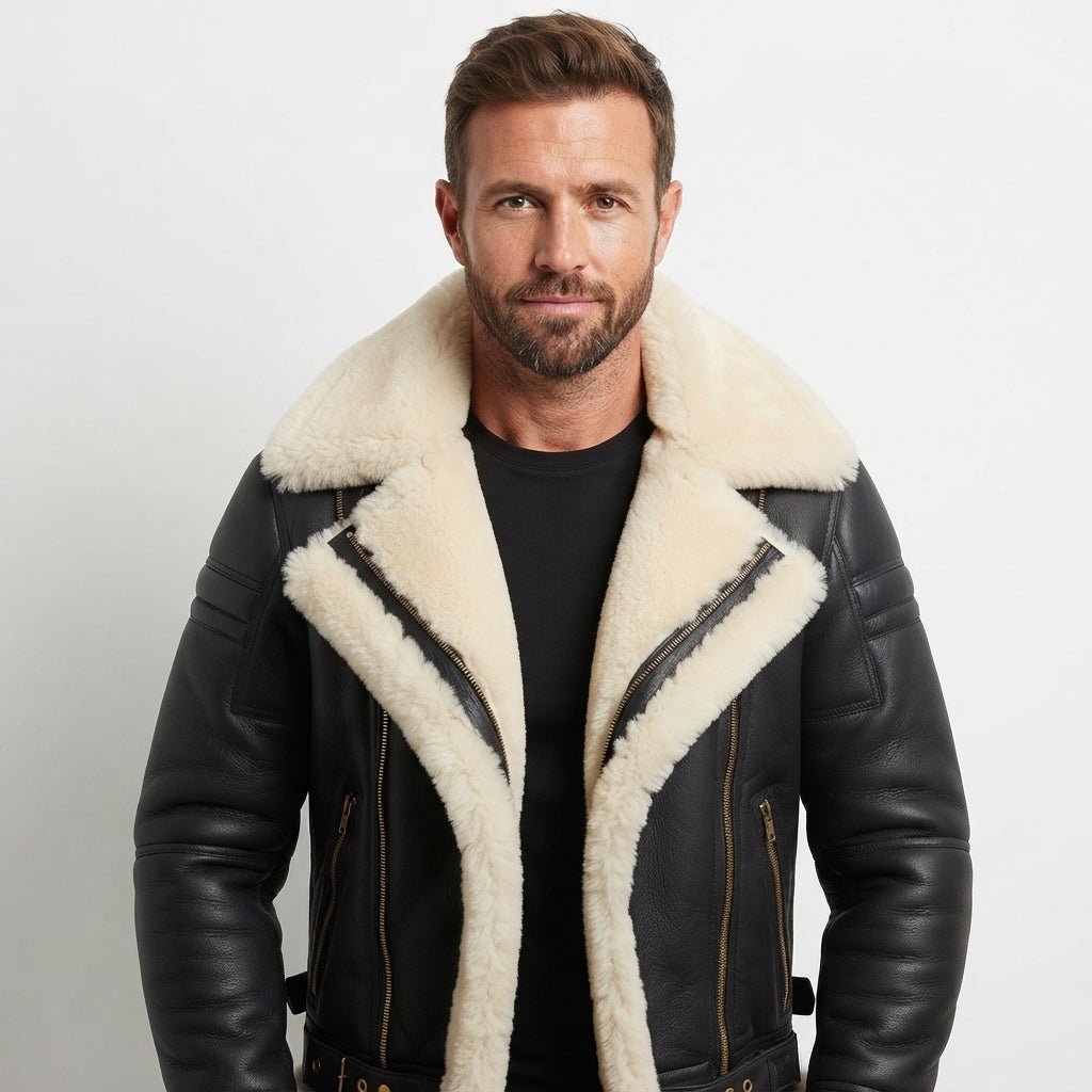 Men Aviator B3 Bomber Black Leather Jacket - Timber AND Hide