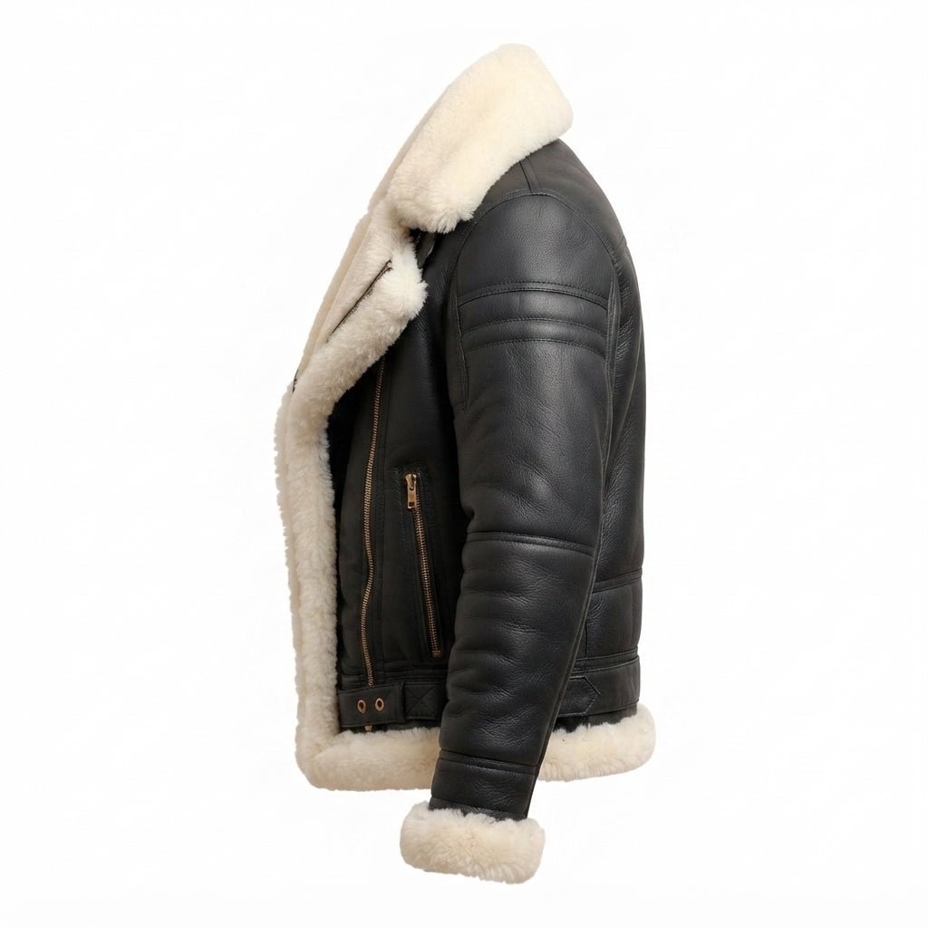 Men Aviator B3 Bomber Black Leather Jacket - Timber AND Hide