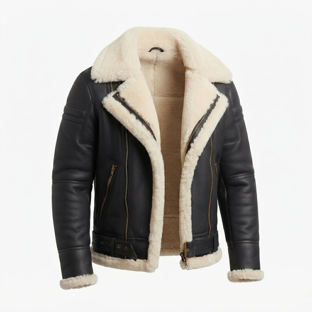 Men Aviator B3 Bomber Black Leather Jacket - Timber AND Hide