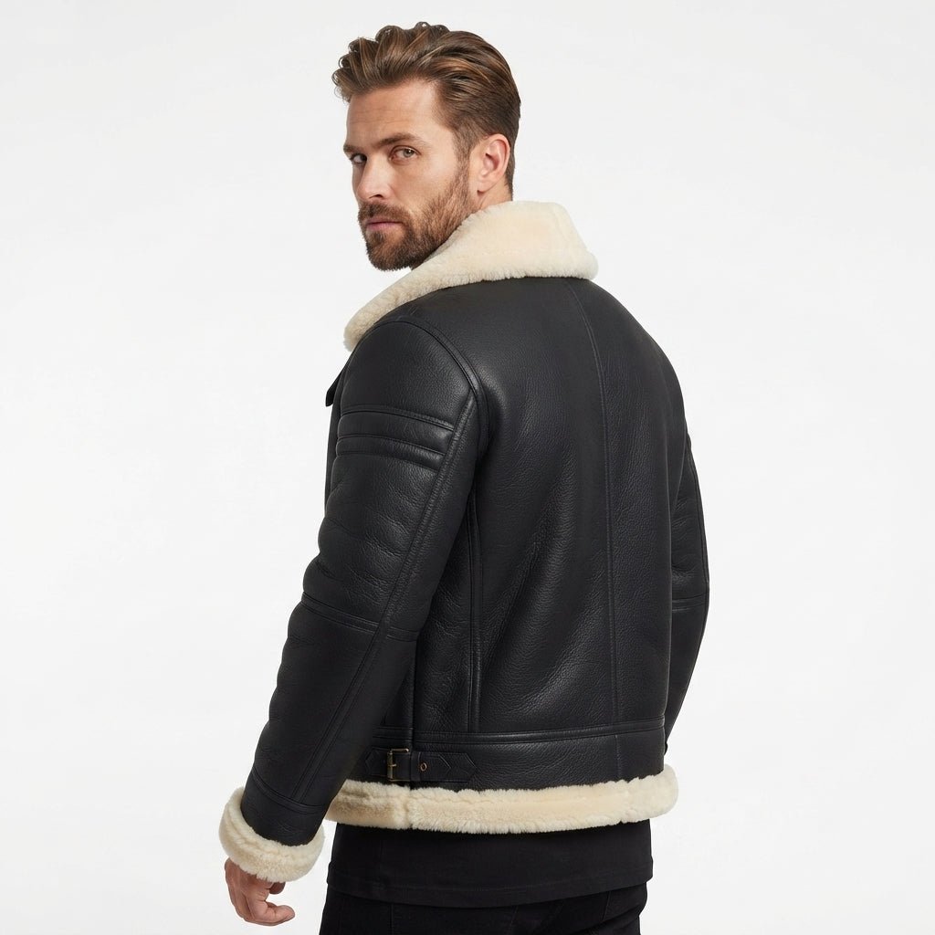 Men Aviator B3 Bomber Black Leather Jacket - Timber AND Hide