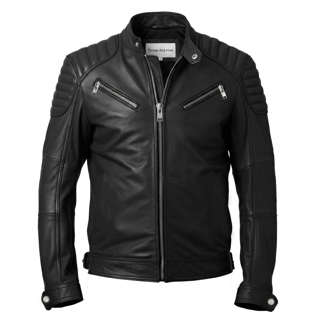 Men Black Biker Leather Jacket - Timber AND Hide