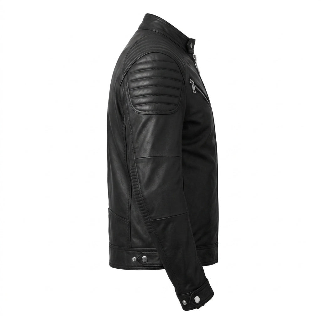Men Black Biker Leather Jacket - Timber AND Hide