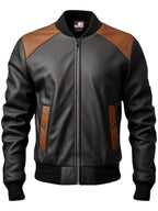 Men Black Bomber Leather Jacket - Leather Bomber Jacket - Timber AND Hide