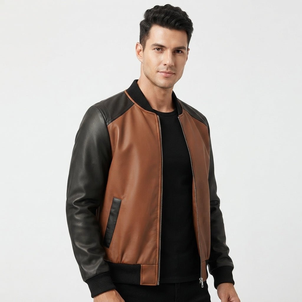 Men Brown Leather Bomber Jacket – Brown Leather Jacket Men - Timber AND Hide