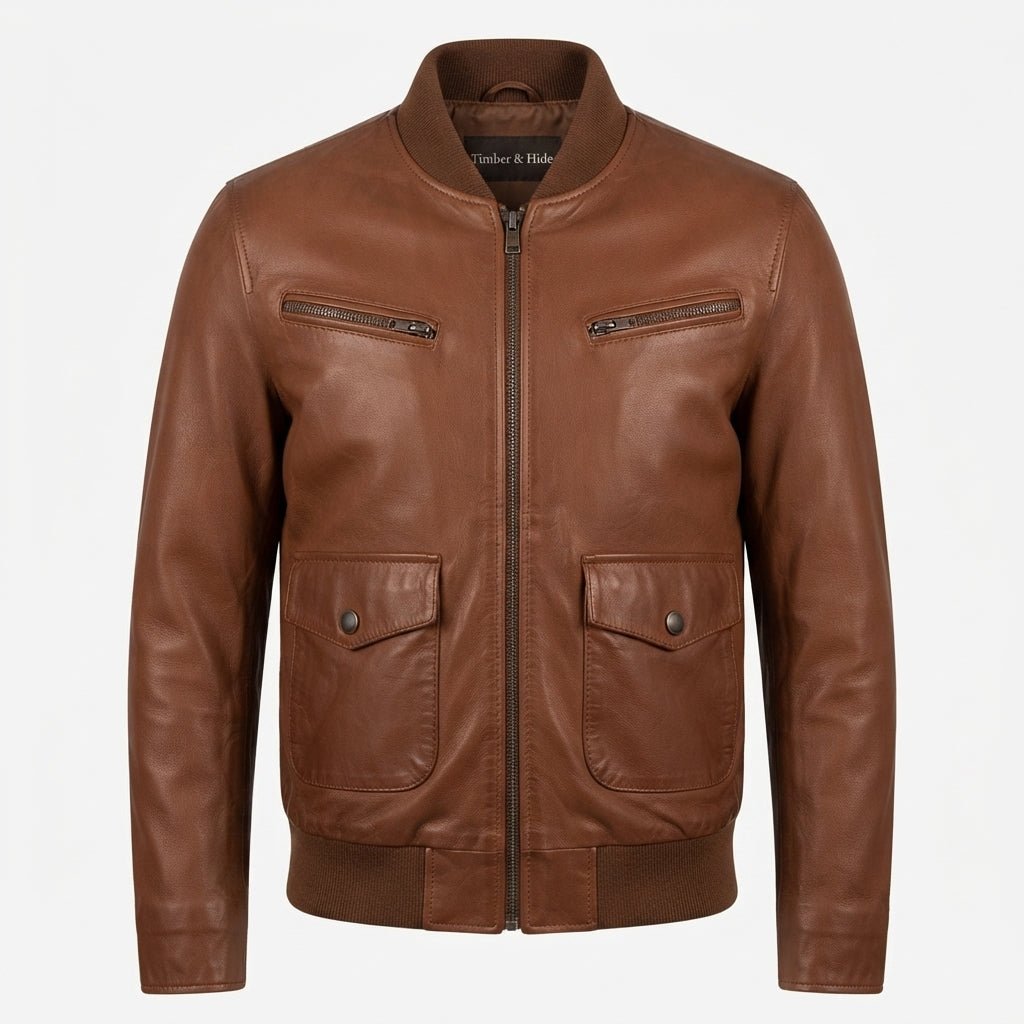Men Brown Leather Strap Pocket Style Jacket – Brown Leather Jacket Men - Timber AND Hide