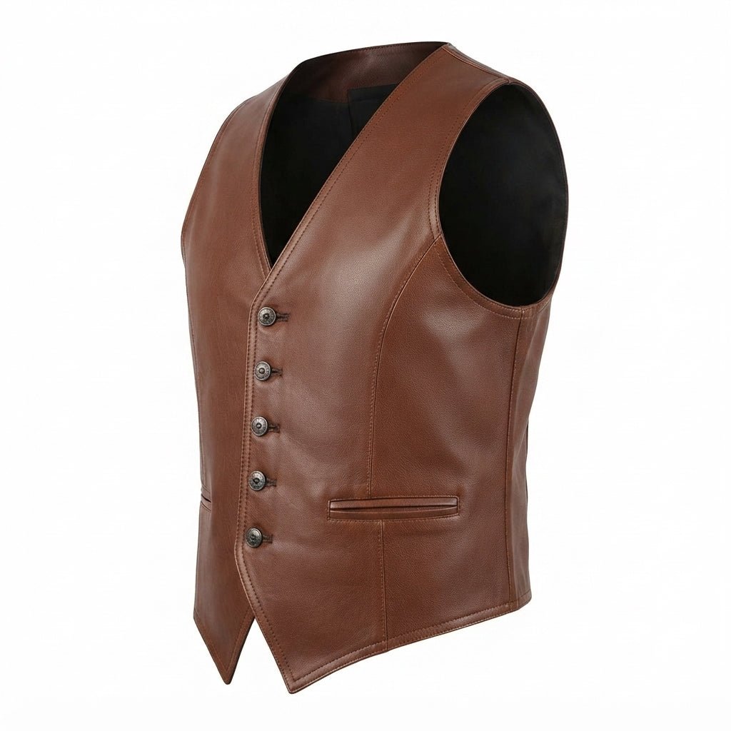 Men Brown Leather Vintage Vest - Timber AND Hide