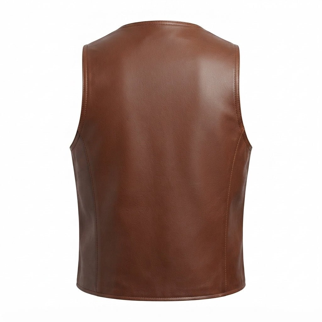 Men Brown Leather Vintage Vest - Timber AND Hide