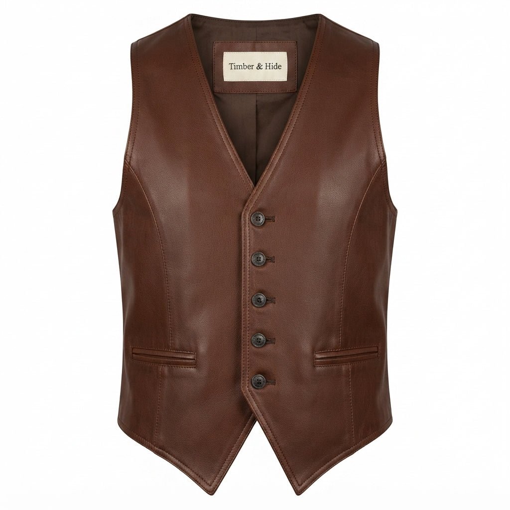 Men Brown Leather Vintage Vest - Timber AND Hide