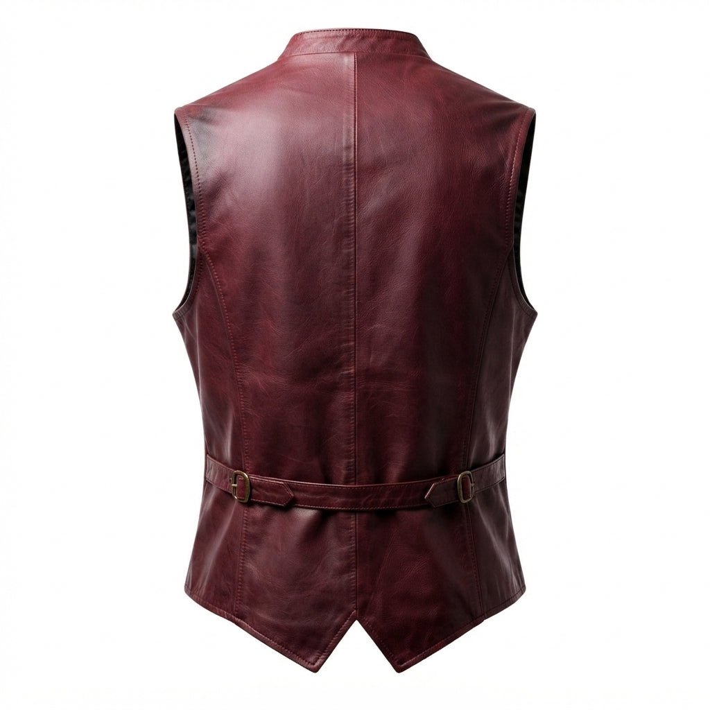 Men Burgundy Distressed Leather Vest - Timber AND Hide
