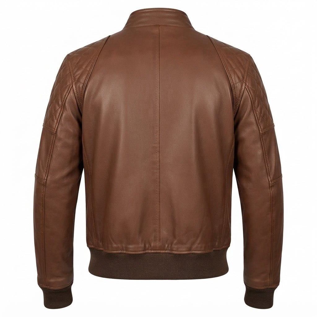 Men Quilted Bomber Leather Jacket with Golden Zipper - Timber AND Hide