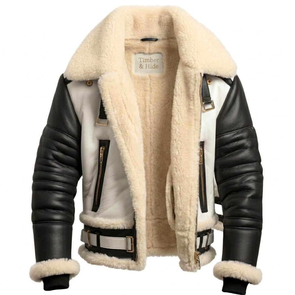 Men’s Aviator B3 Bomber Leather Jacket – Black &amp; White - Timber AND Hide