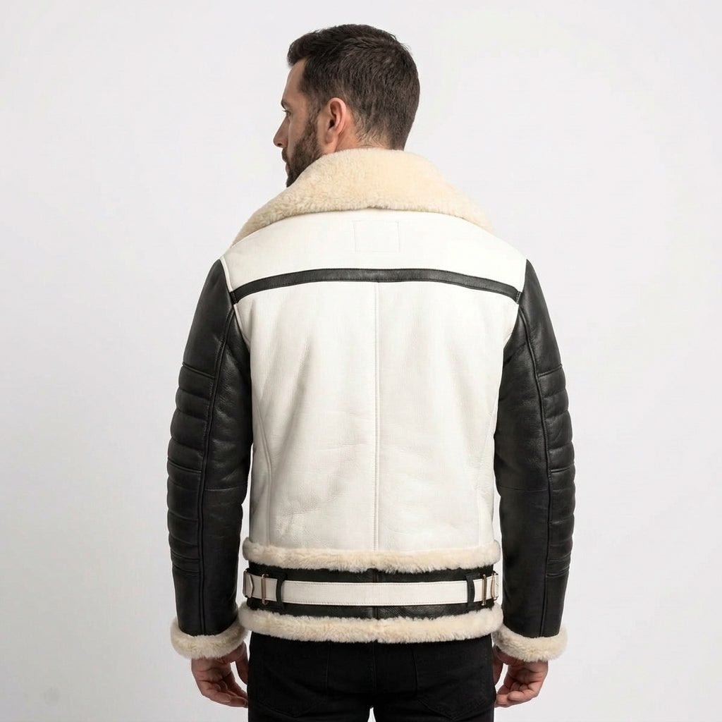 Men’s Aviator B3 Bomber Leather Jacket – Black &amp; White - Timber AND Hide