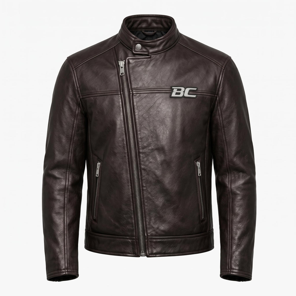 Men's Biker Club V-Twin Engine Leather Jacket - Winged Motor Graphic Cafe Racer - Timber AND Hide