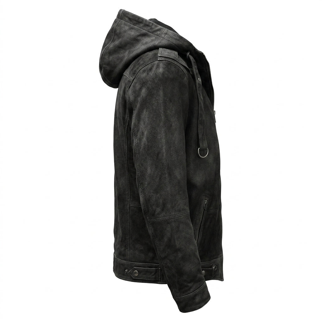 Men’s Black Hooded Suede Leather Jacket - Timber AND Hide