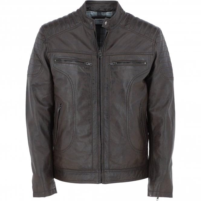 Men's Black Leather Biker Jacket with Zip Front, Multiple Pockets - Timber AND Hide
