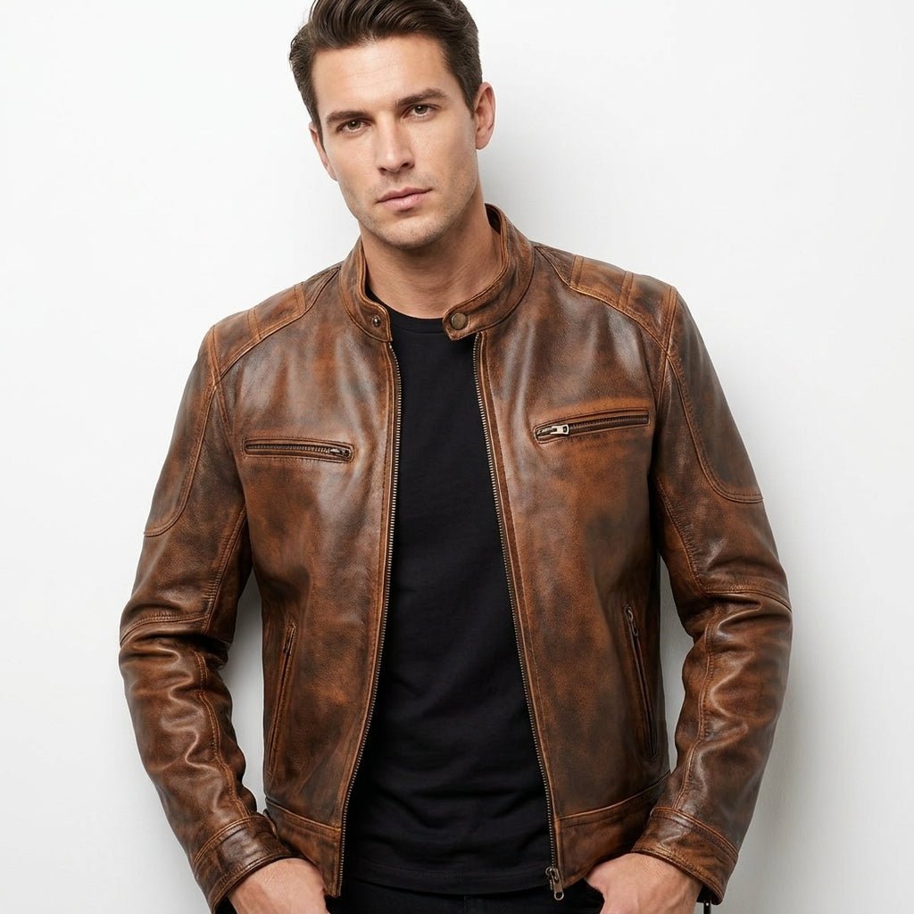 Men’s Brown Distressed Leather Jacket – Daniel Brown Leather Jacket - Timber AND Hide