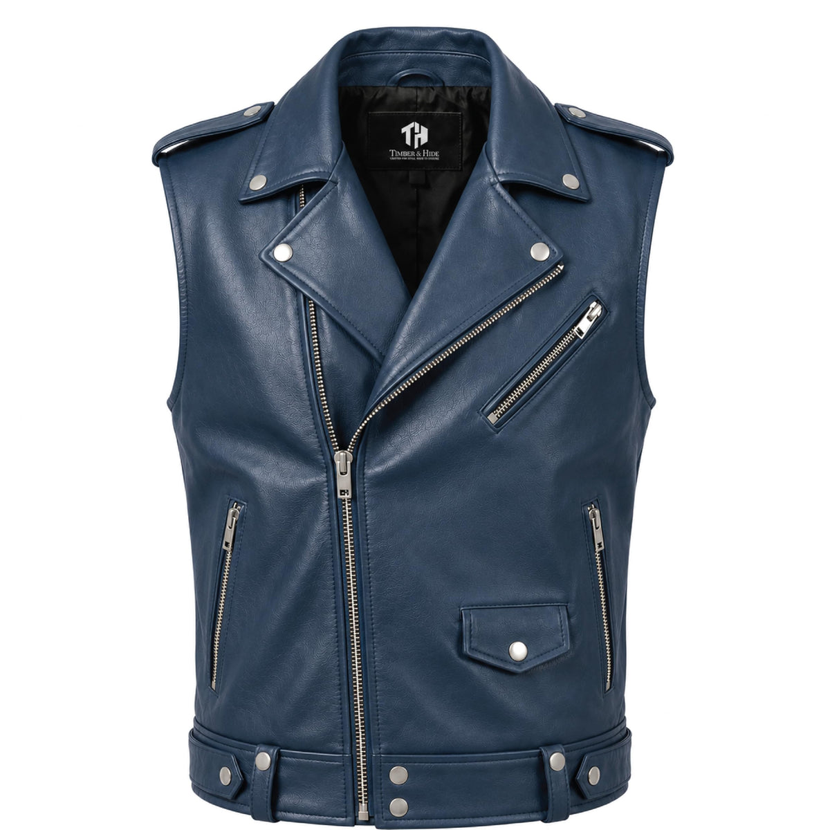 Men's Handmade Cowhide Leather Vest | Classic Biker Vest | Gothic Rocker Sleeveless Jacket - Timber AND Hide