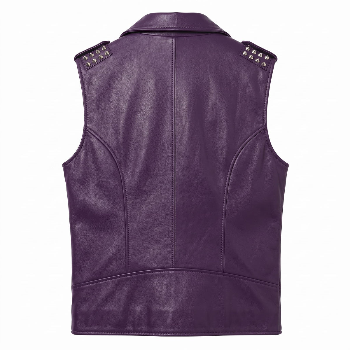 Men's Handmade Purple Leather Biker Vest | Studded Punk Rock Motorcycle Jacket - Timber AND Hide