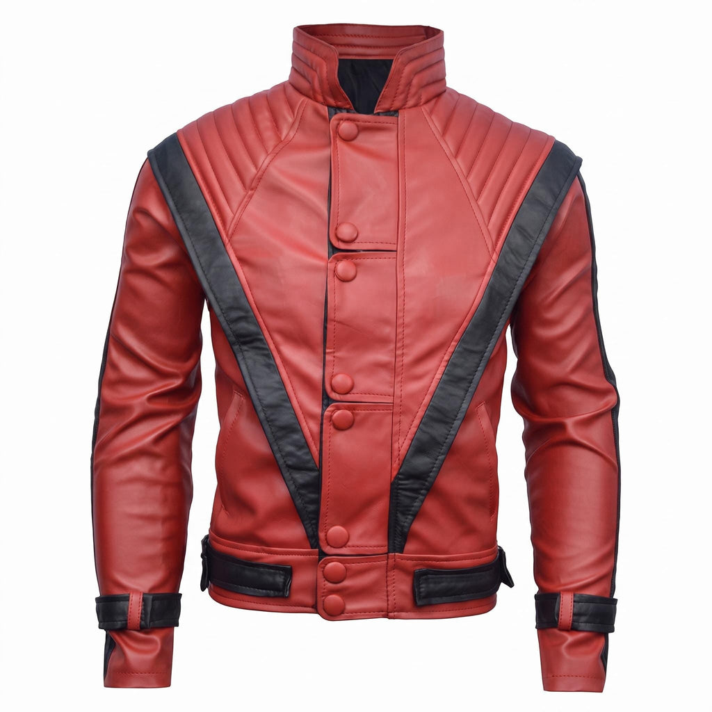 Men's Handmade Red Leather Pop Icon Jacket – 80s Music Video Inspired Biker Coat - Timber AND Hide