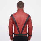Men's Handmade Red Leather Pop Icon Jacket – 80s Music Video Inspired Biker Coat - Timber AND Hide