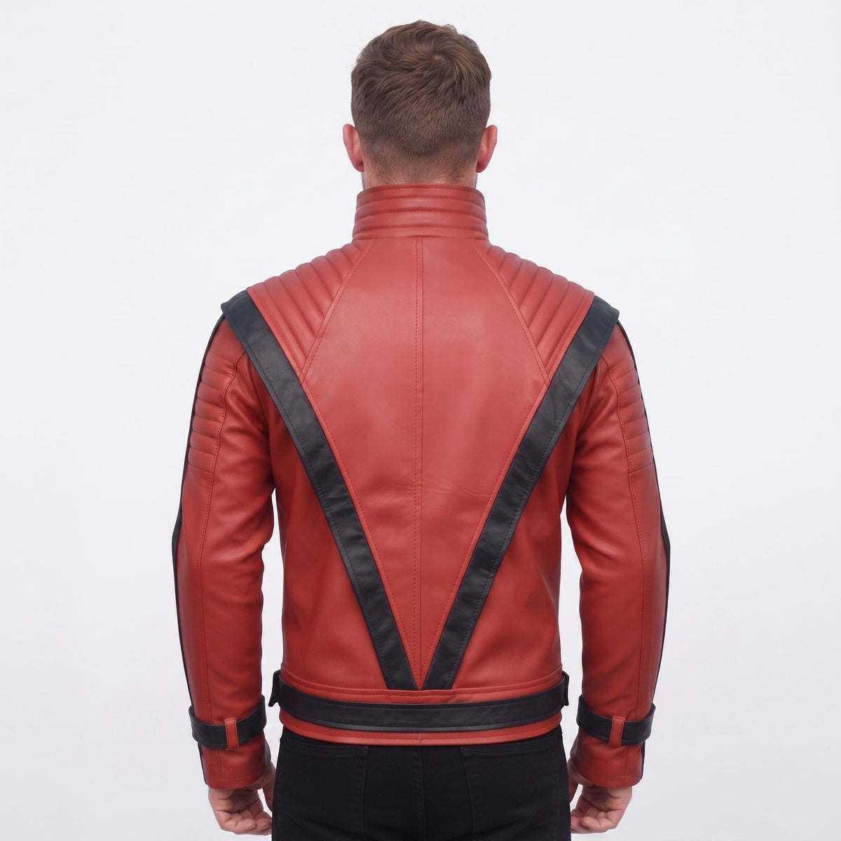 Men's Handmade Red Leather Pop Icon Jacket – 80s Music Video Inspired Biker Coat - Timber AND Hide