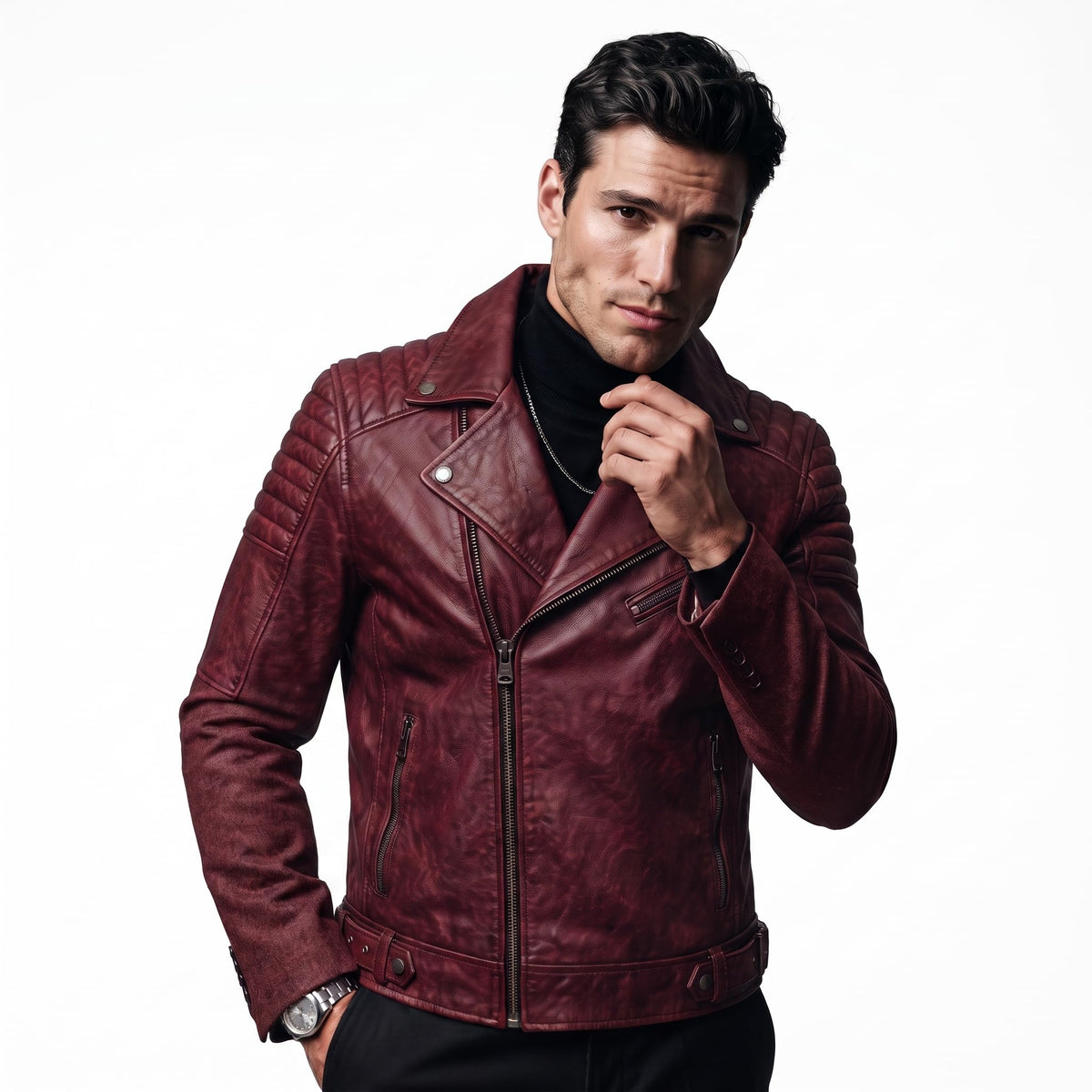 Men's motorcycle jacket with skull back | brown leather biker jacket | vintage moto style - Timber AND Hide