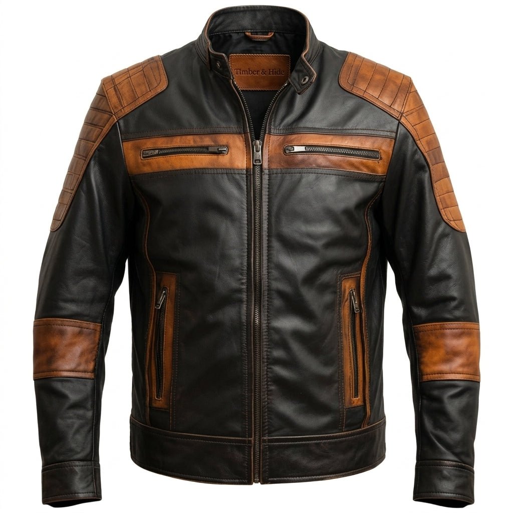 Men’s Orange and Black Waxed Leather Jacket - Timber AND Hide